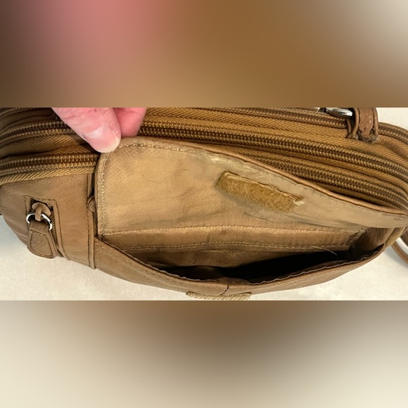 MultiSac Zippy Triple Light Brown Purse Tan Vegan Leather Crossbody Bag - Picture 4 of 16